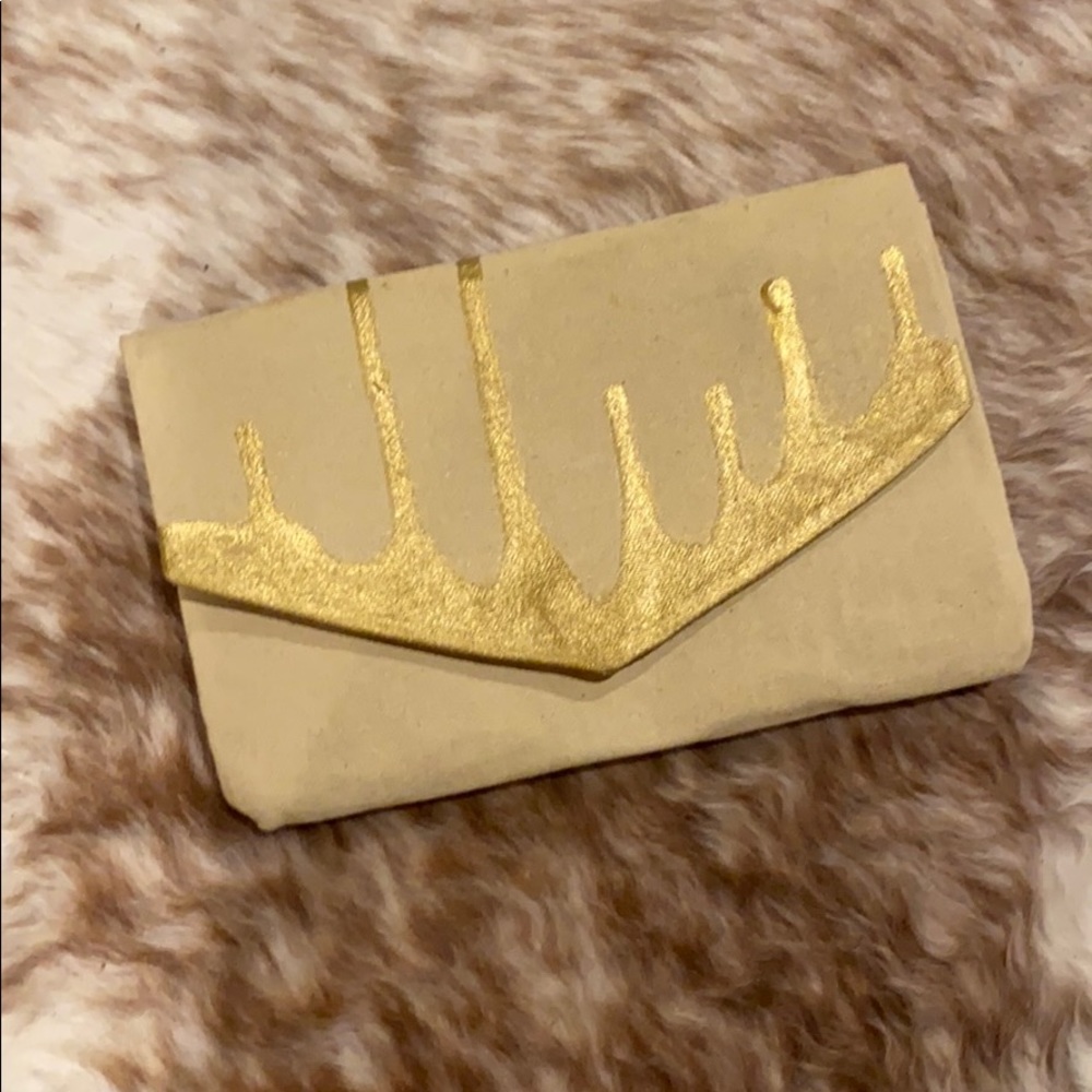 Canvas hand painted beige and gold clutch